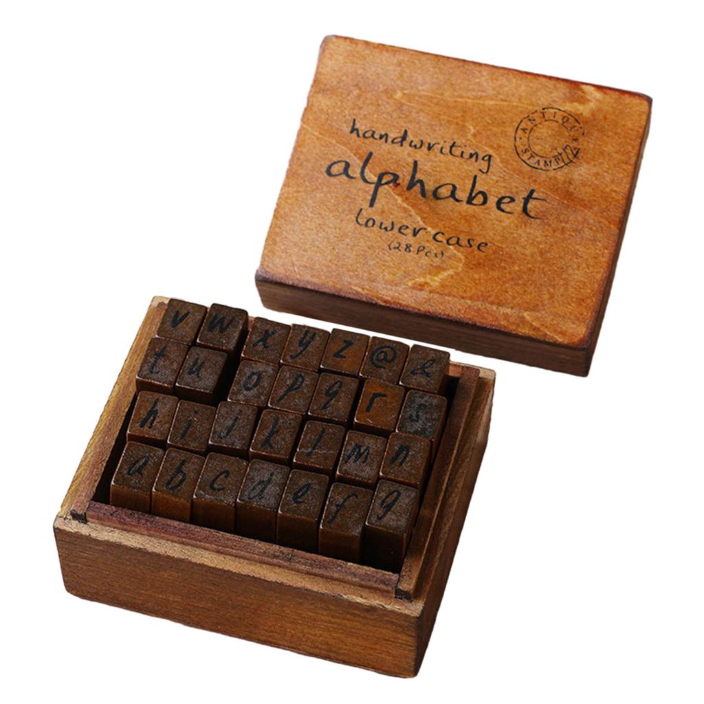 28Pcs Vintage Decorative Rubber Stamp Letter Number Pattern Wood Rubber Stamp for Scrapbooking Diary Journal DIY Craft