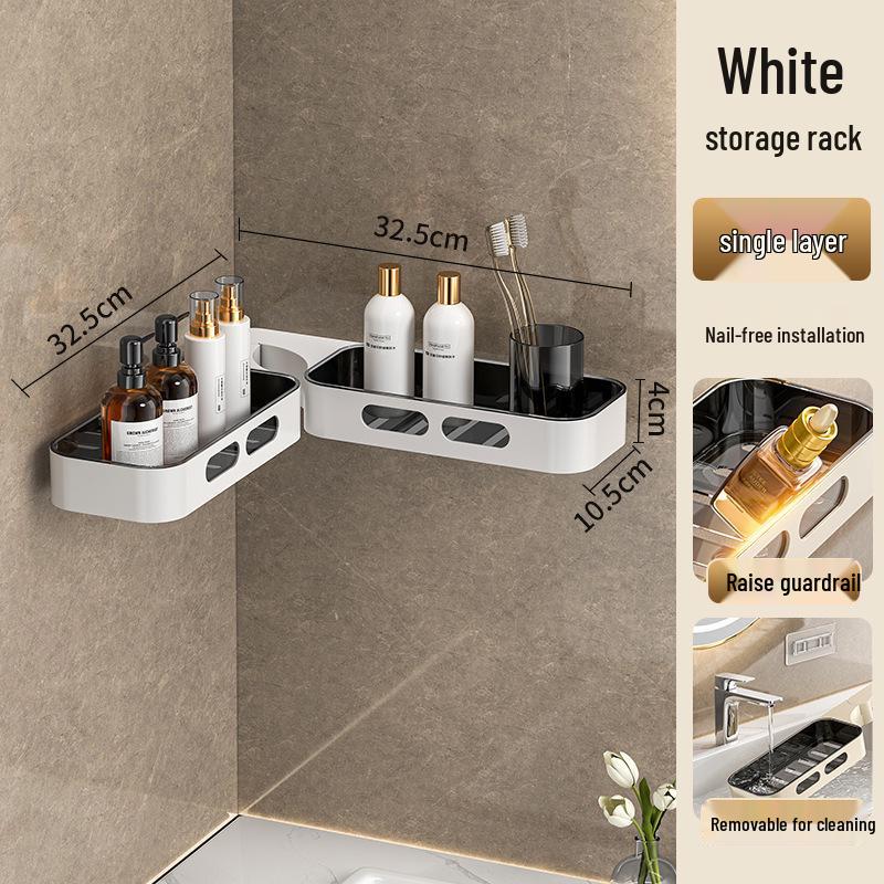 Nástěnný rohový úložný regál do koupelny