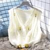 Soft Style V-neck Embroidered Knitted Vest Women's Loose Autumn Korean-style Outerwear Sleeveless Sweater Cardigan
