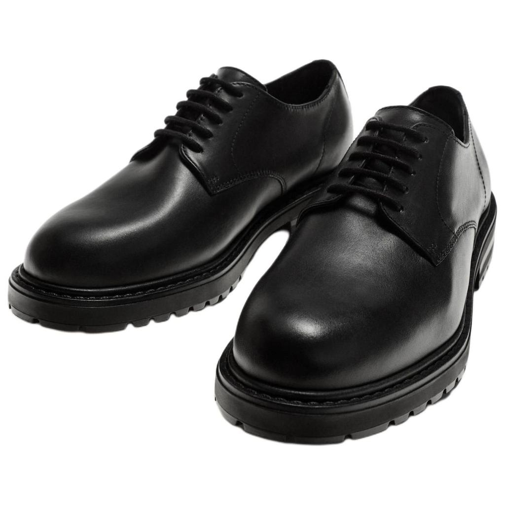 Zara Leather Fashionable Versatile Business Grooved Sole Dress Shoes Men Dress Shoes Black 12419520-38