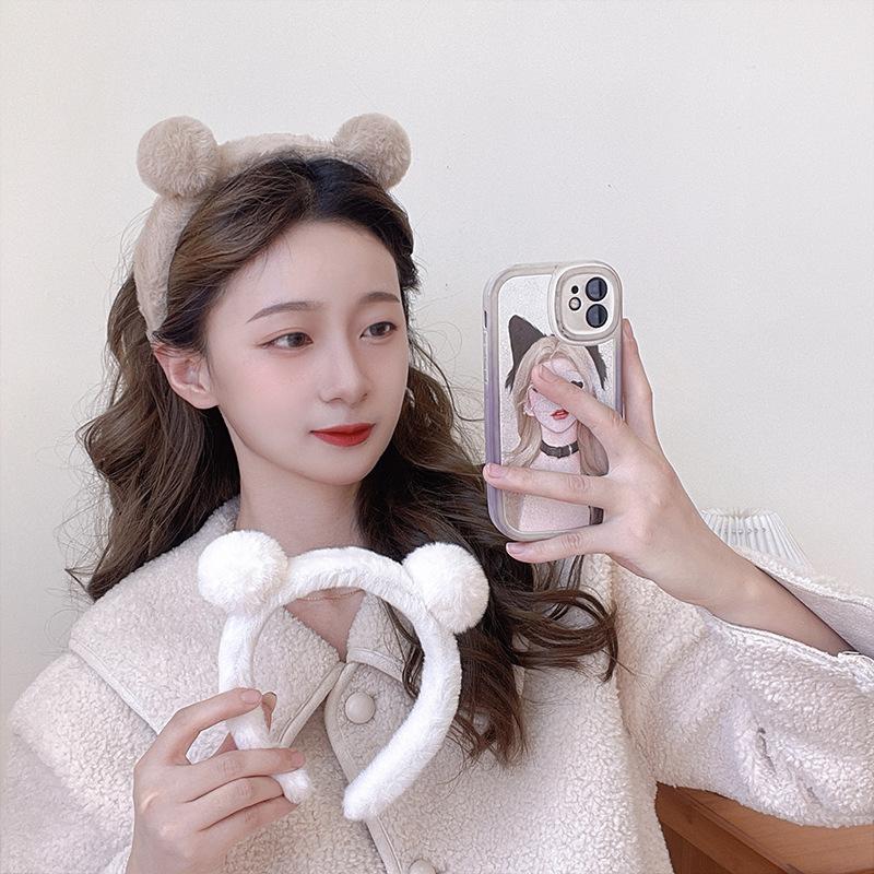 Zimní plyš Roztomilý Medvídek Čelenka do uší Make-up na obličej Čelenka Ženy Dívka do vlasů Pásek na hlavu Kruhové doplňky Scrunchie Pokrývka hlavy