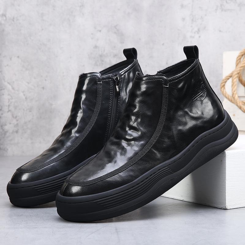 2026 Autumn Winter New Ankle Boots for Men Low Top Black Fashion Casual Cow Leather Boots Male Side Zipper Designer Shoes Man