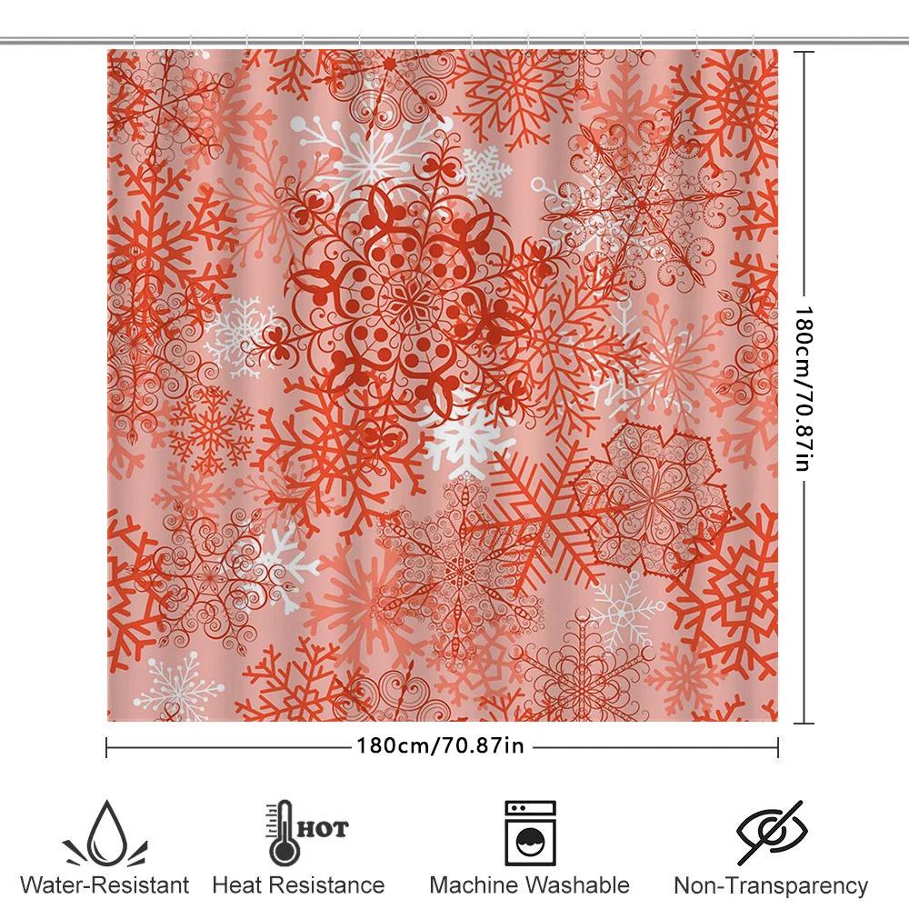 Red Floral Snowflake Bath Shower Curtain Fabric Home Decor Waterproof Bathroom Window Decoration 3D Printed Shower Curtain