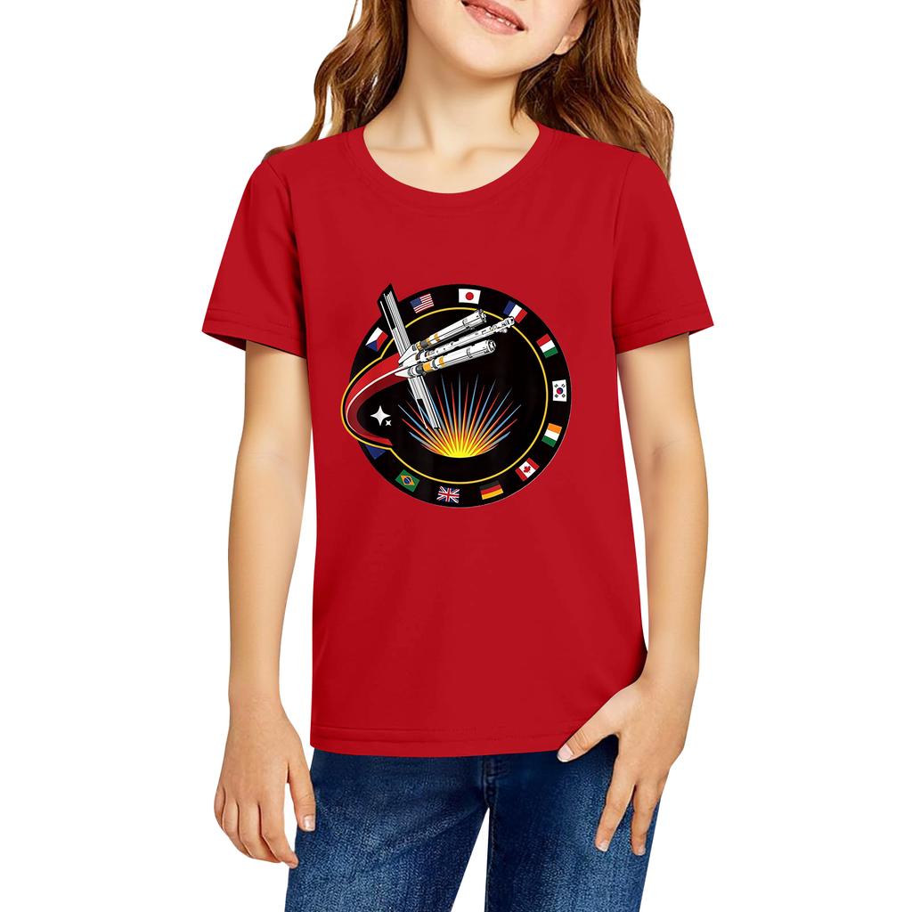 Fashionable Round Neck Short Sleeve Work Clothes Printed Tops For KID Summer Tops