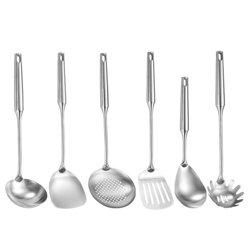 Stainless Steel Kitchenware Set: Stand-up Spatula, Thickened Soup Ladle, Hollow Handle, Integrated Design