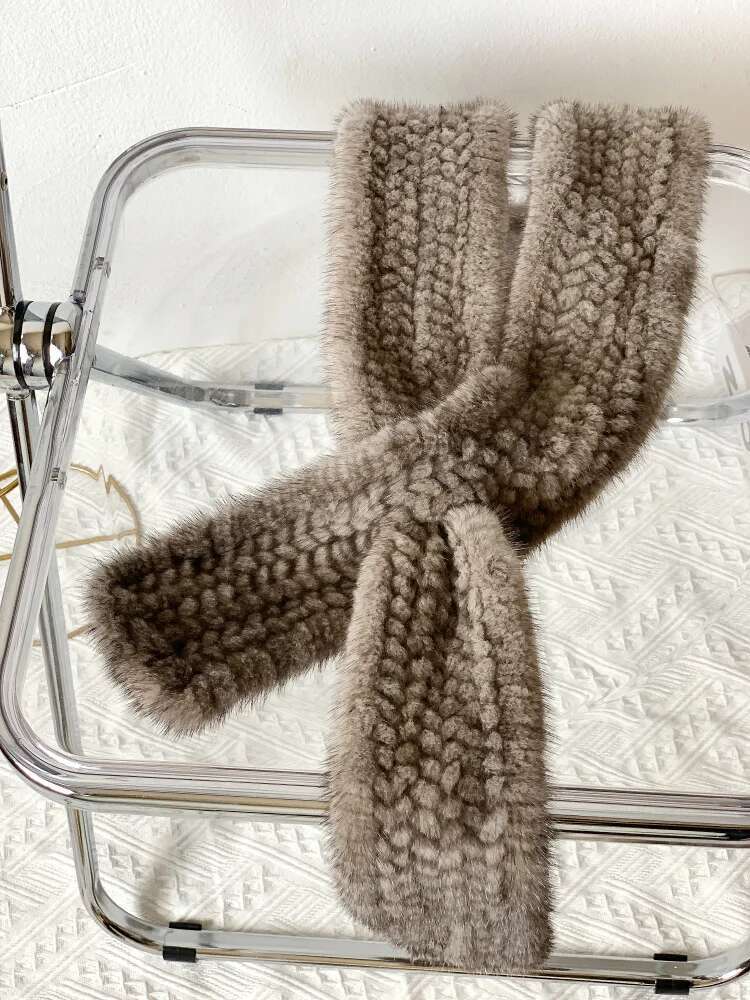 Mink Fur Scarf For Women Long Warm Fur Neck Warmer Winter Fashion Black Natural Fur Scarf Handmade Knitted Fur Scarves Shawl