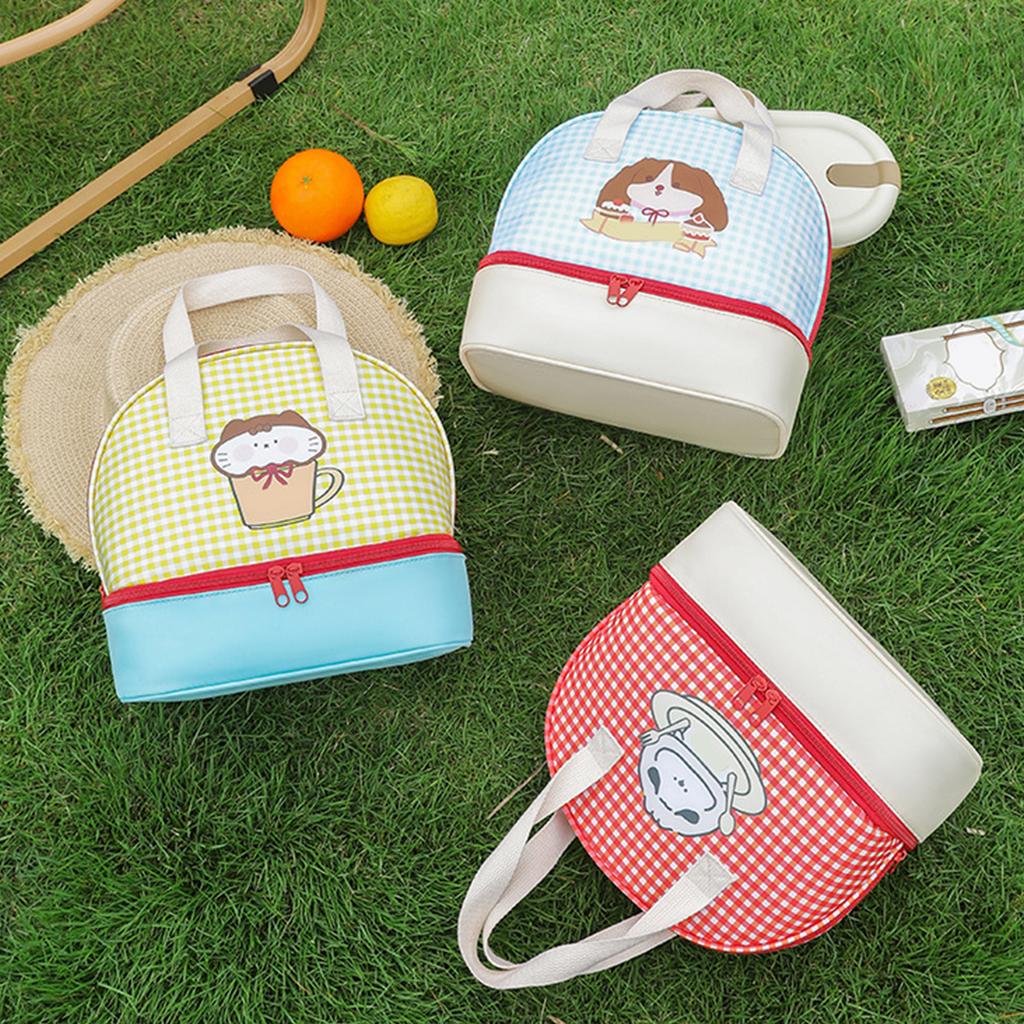 Cartoon Cats Lunch Bag with 2 Main Compartments Thermal Cooler Bag Lunch Case Insulated Bag Cooler Bag Lunch Box