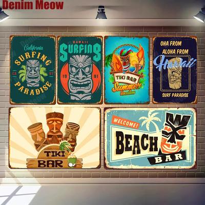 Tiki Bar Wall Art Posters, Tin Signs, Beach Bar, Hawaii Surfing, Vintage Home Decor, Tin, Pub, Cafe, ZSS16