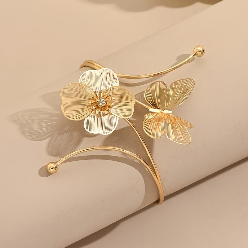 Luxurious Geometric Open Flower Butterfly Armband Women'S