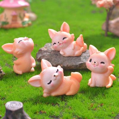 Miniature Fox Figurine for Garden Landscaping, Resin Animal Ornament, Cartoon-Style Decor.