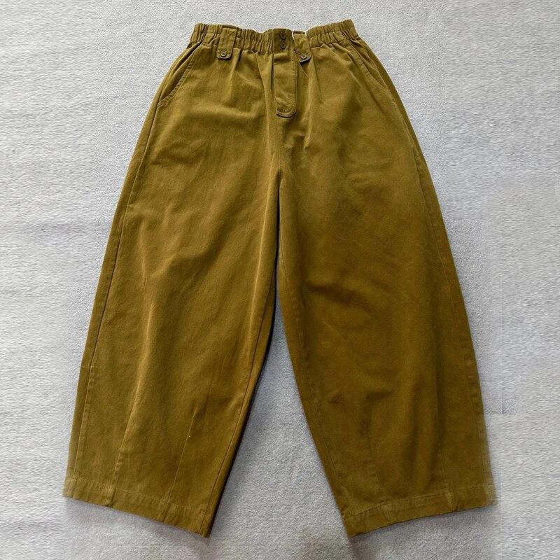 Johnature Bavlněné harémové kalhoty Dámské Podzim Zima Vysoký pas Elastické Volné Kalhoty Široké nohavice Ležérní Kapsy Kalhoty