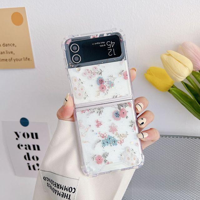 For Samsung Z Flip 4 Case Flash Flower Transparent Folding Phone Case For Samsung Z Flip 3 5g Zflip4 Shockproof Hard Back Cover