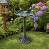 Ground Spike Bird Bath Pedestal Bath, Copper Resin Birdbaths Weather Resistant Floral Accents, Vintage Bronze Finish Garden Decor for