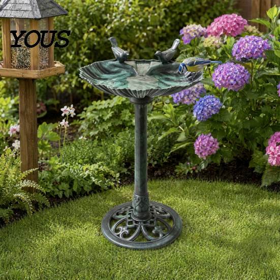 Ground Spike Bird Bath Pedestal Bath, Copper Resin Birdbaths Weather Resistant Floral Accents, Vintage Bronze Finish Garden Decor for