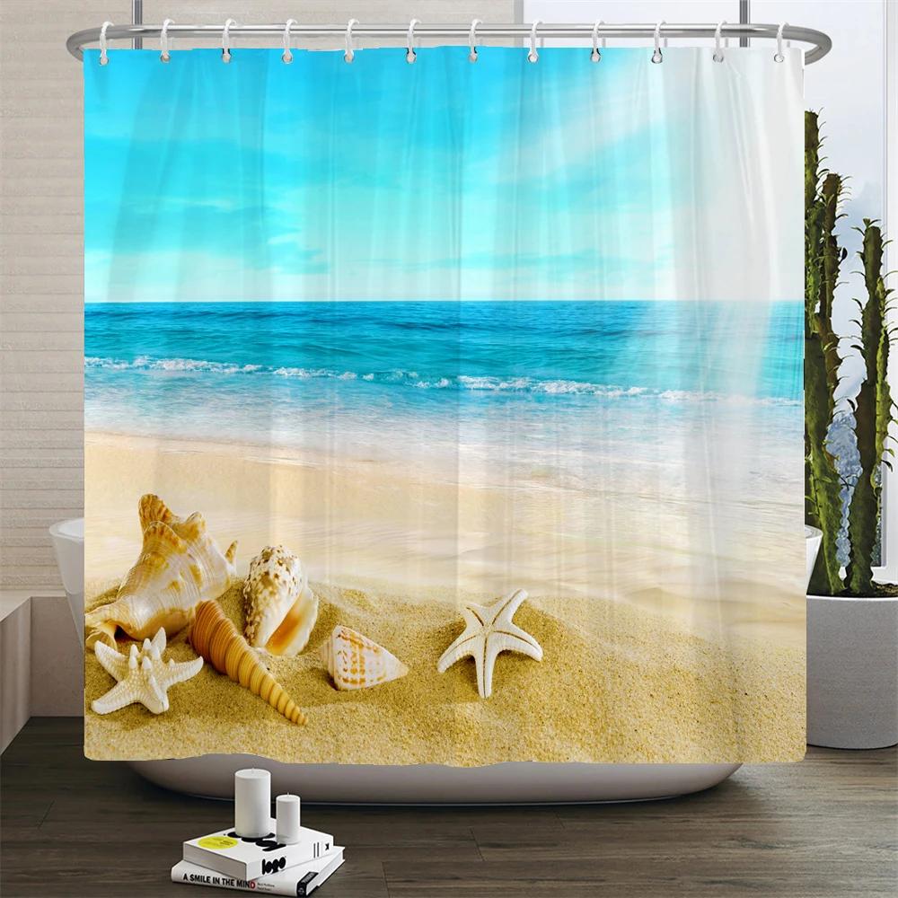 Sunlight Ocean Scenery Shower Curtains Decoration Waterproof Fabric Sunset Dusk Sea Dolphin Cowboy Bath Curtain Bathroom Screen