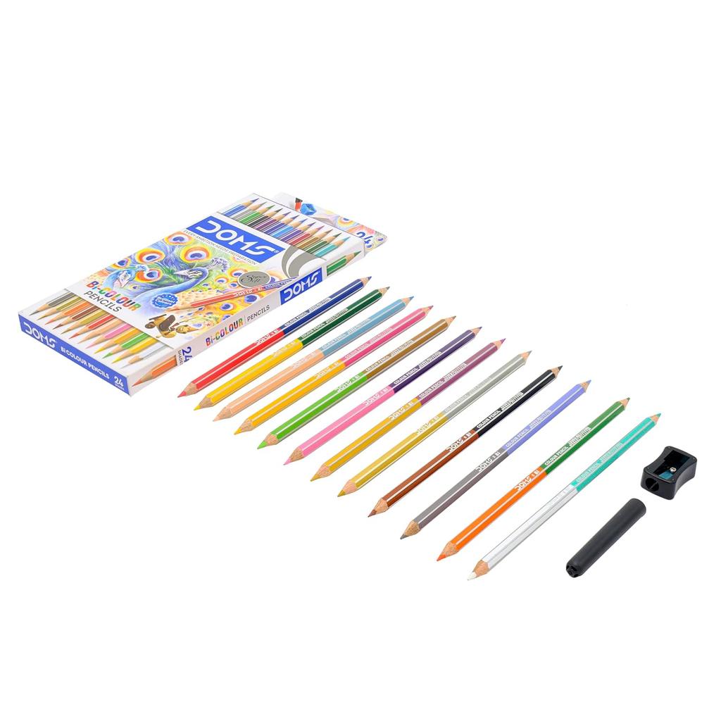 Doms Bi Colours 24 Shades Colour Pencils 12 Nos for Drawing Sketching School Art Bright Smooth Soft Lead Multicolor