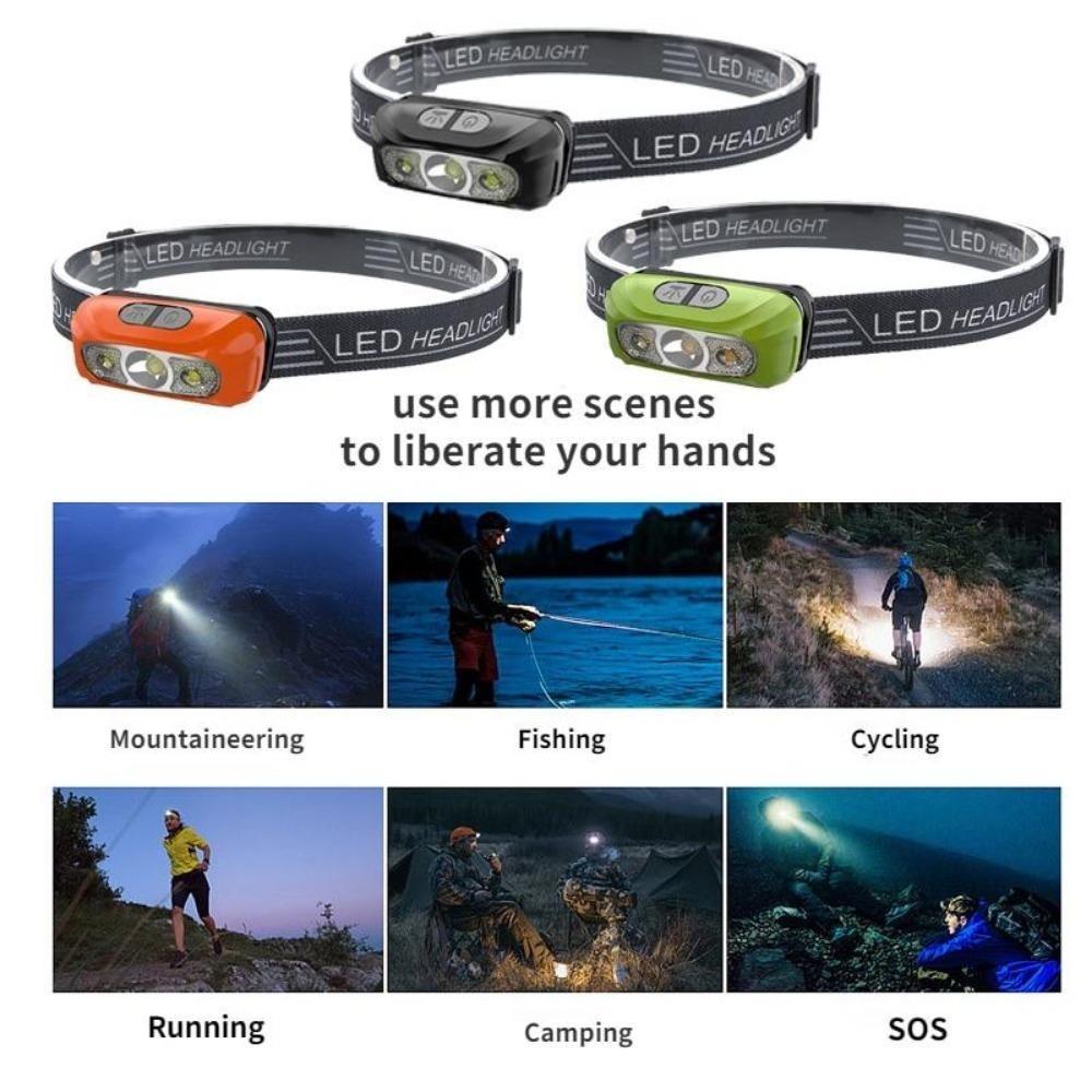 1PACK Mini Rechargeable Powerful Sensor Headlamp Fishing Camping USB Head Flashlight COB LED Head Light Torch Headlights Front Lantern