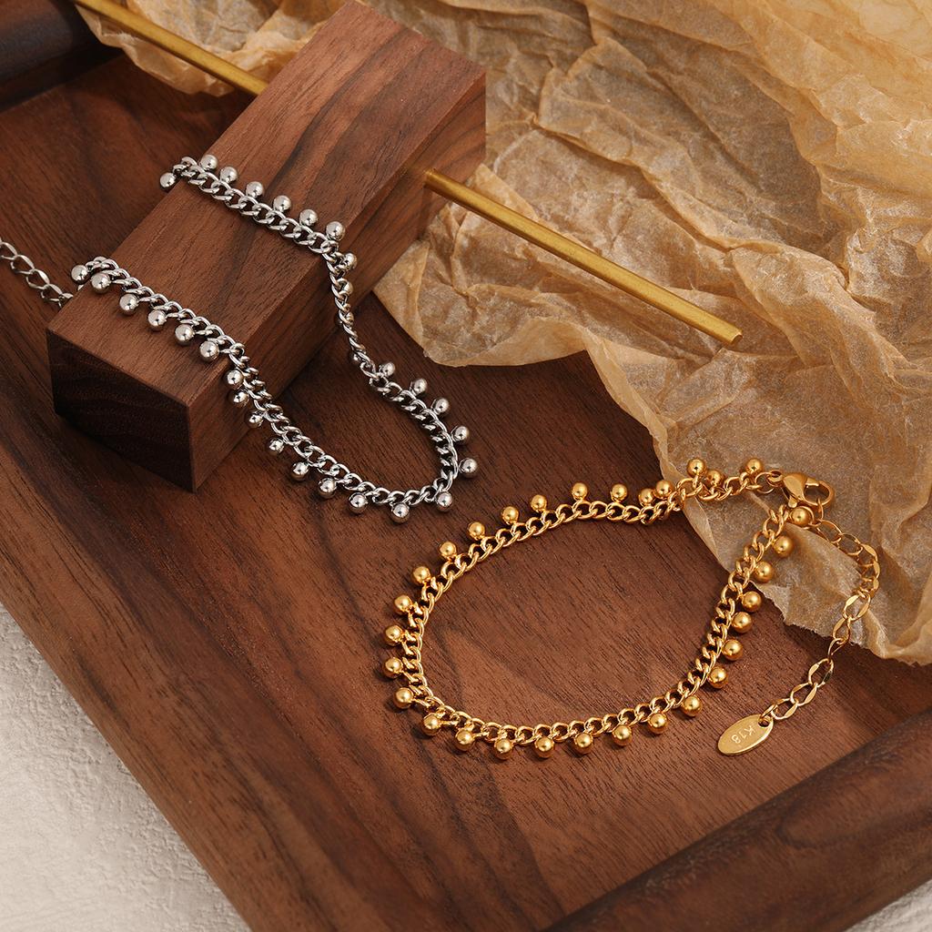 European American Trendy 18K Gold-plated Stainless Steel Small Gold Bead Bracelet Fashionable Simple Suitable Both Men Women