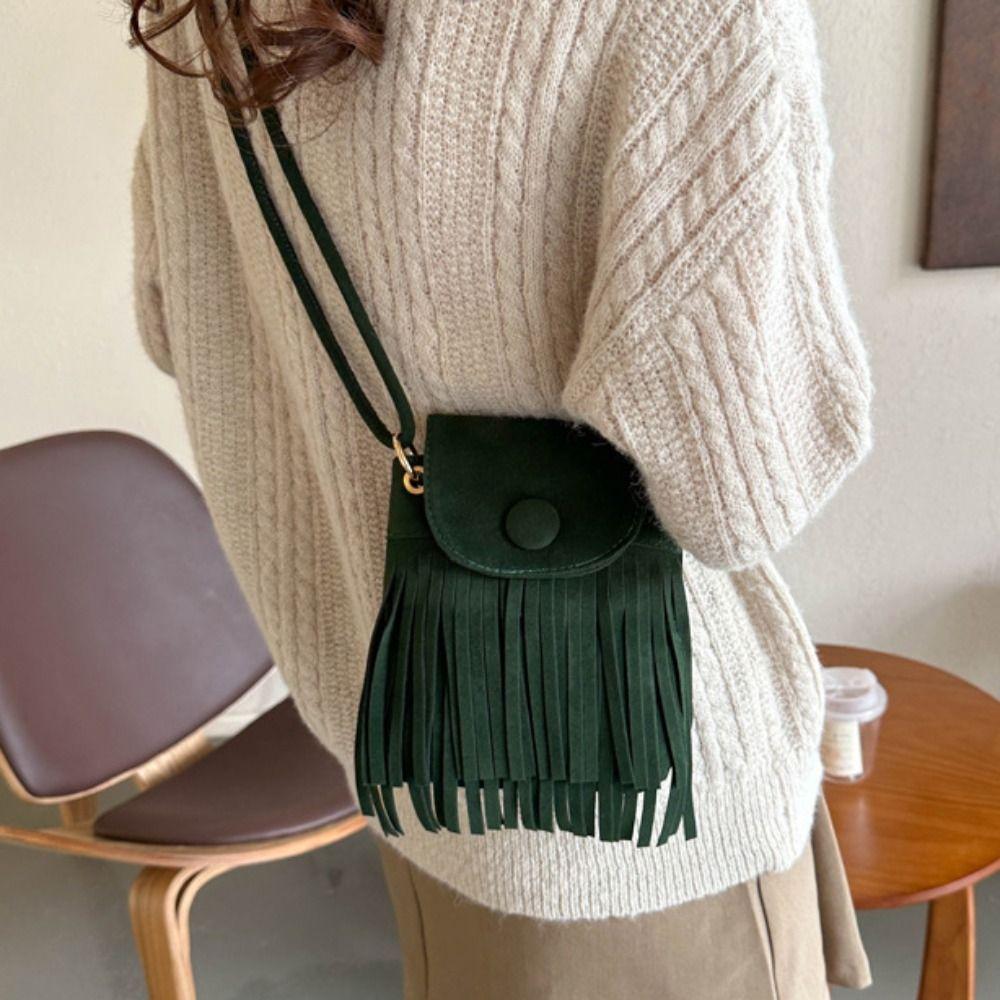 Retro Bohemian Shoulder Bag Nylon Tassel Shoulder Bag Bohemian Fringed Crossbody Bag  Messenger Bag