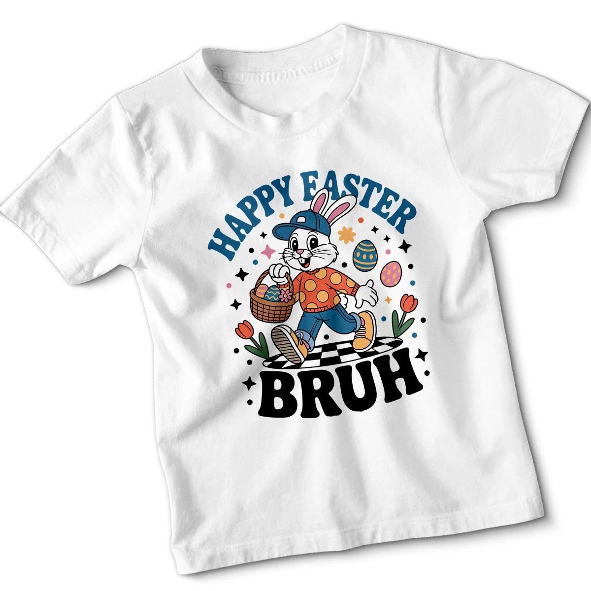 Happy Easter Bruh Kids Tshirt Boys Easter Rabbit Retro Top Egg Hunt Gift 2XL