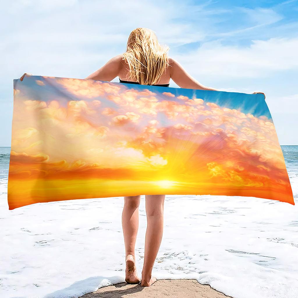 Romantic Sunrise Series Seaside Vacation Beach Towel Swimming Bath Towel Microfiber Sports Towel