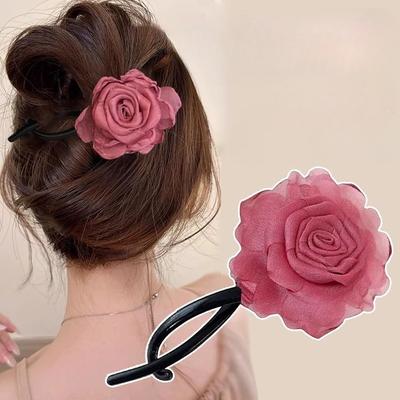 Netzstoff Rose Blume Twist Clip Koreanische Mode Vielseitig Damen Mädchen Hinterkopf Pferdeschwanz-Clip Haarstyling-Zubehör