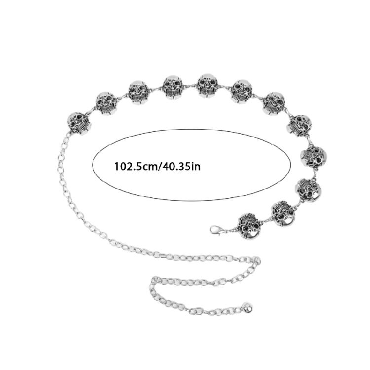 Metallic Skull Head Chain Belt Adjustable Punk Waist Chain Skirt Pants Waistband 2000s Waist Jewelry Accessories