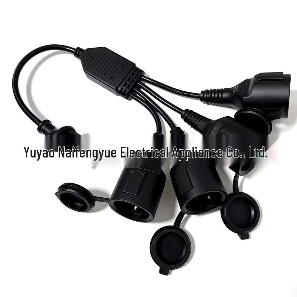38cm Waterproof European Standard 250V/16A Power Extension Cord with Cover, One-to-Four Plug