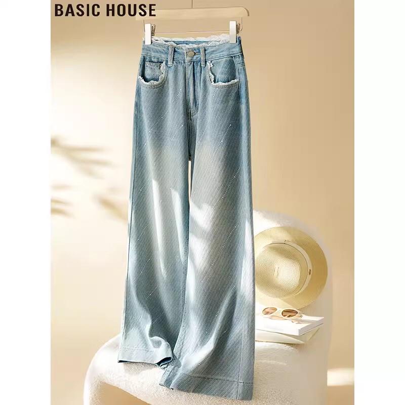 

Basic House Women s Rhinestone Lace Patch Straight Jeans M 27