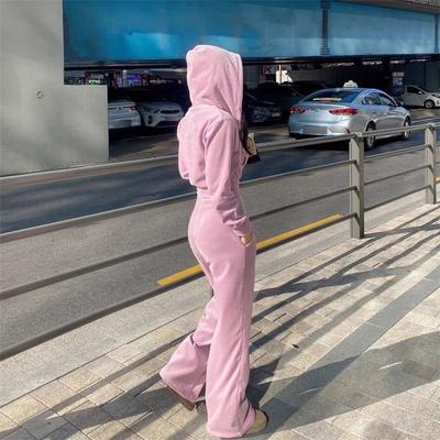 Sportanzüge Kapuzenpullover-Set mit Reißverschluss für die neue Herbst- und Winterkollektion für Damen, koreanische lockere Freizeitmode, zweiteiliges Set für Damen