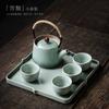 Ceramic Kung Fu tea set, small set, household with tea tray, teapot, teacup, azure simple tea set, complete set of tea gifts