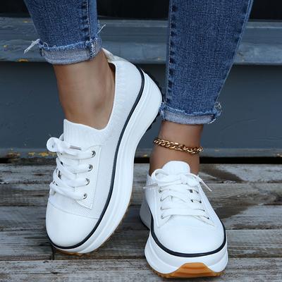 Damenschuhe Mode Sportschuhe für Damen Flacher Absatz Plateau Freizeitschuhe Schnürschuhe Outdoor Rutschfeste Laufschuhe