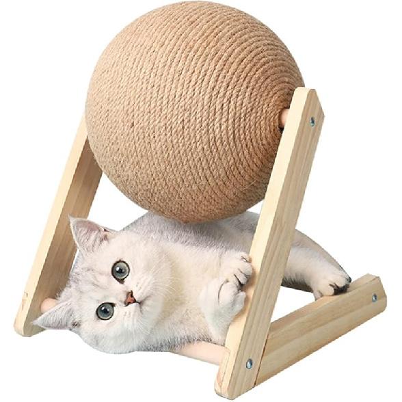XINGAKA Cat Scratcher Toy, Natural Sisal Cat Scratching Ball Built-in Bell,Cat Scratching Stuff for Cats & Kittens, Interactive Solid Wood Scratcher 25x28x24cm
