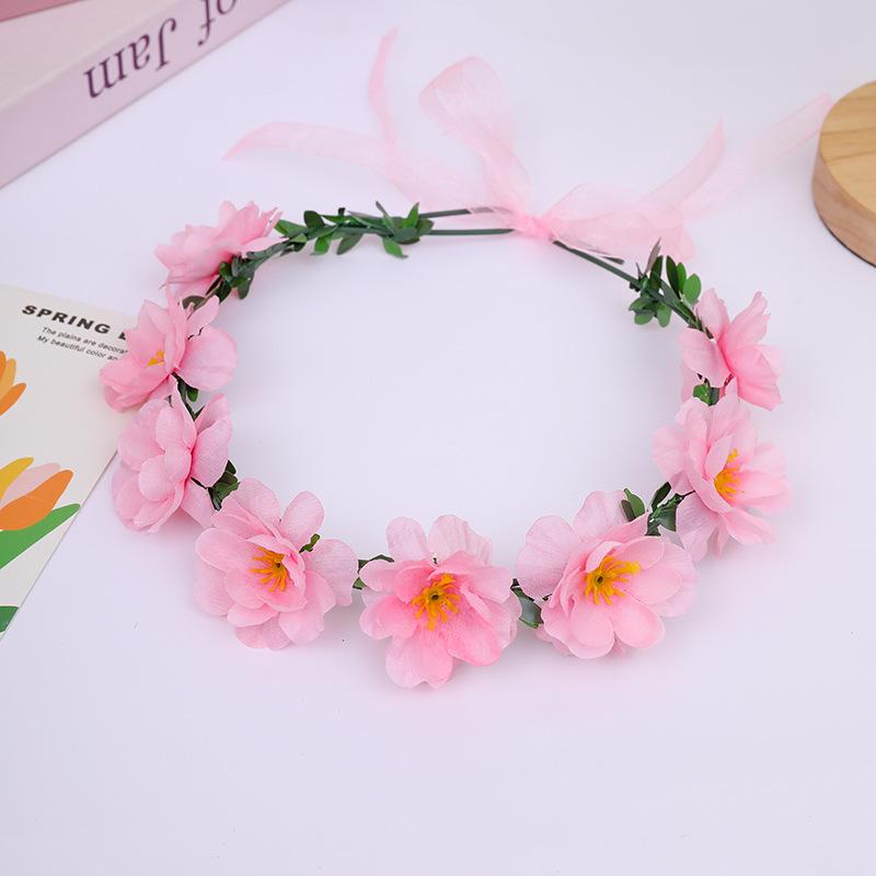 

Flower Crown Headband For Women Girls Adjustable Floral Hair Wreath With Ribbon Boho Flower Headpiece Wedding Festival Party розовый