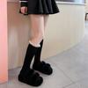 Women Winter Fall Vertical Striped Ribbed Knit Long Socks Japanese JK Sweet Frilly Ruffle Lace Trim Knee High Stockings