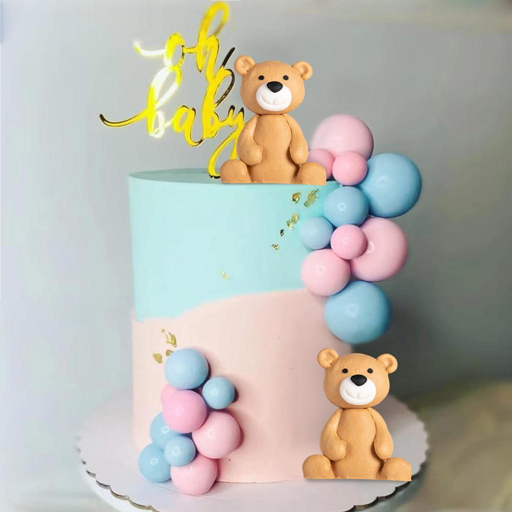 22pcs Brown Bear Foam Balls Gender Reveal Cake Toppers for Birthday Baby Shower Party Decorations (Pink Blue)