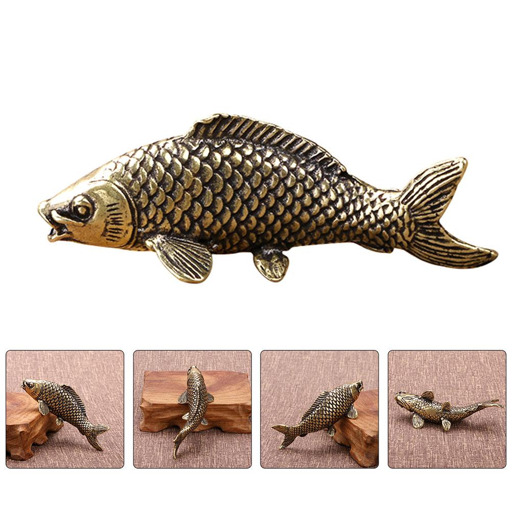 1 шт. Медная фигурка рыбы кои, домашний декор, креативная форма карпа, настольное украшение, настольный орнамент, металлическая фигурка, миниатюрная статуэтка, украшение 8.2x2.8cm светло-коричневого