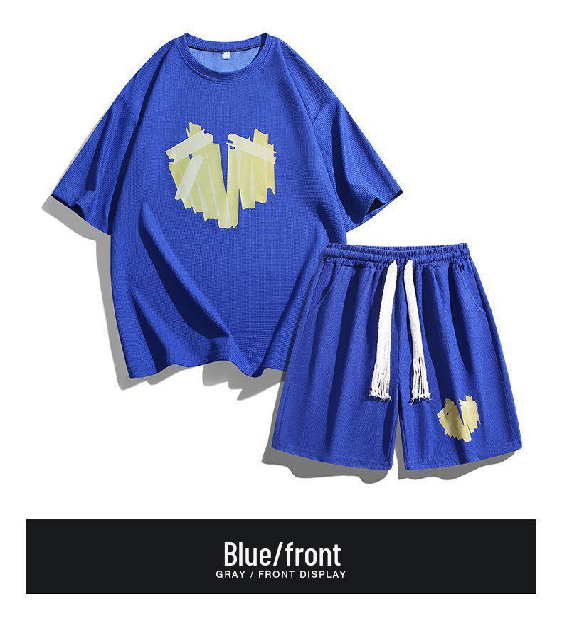2026 Summer Printed Loose Two-Piece Short Sleeve and Shorts Set