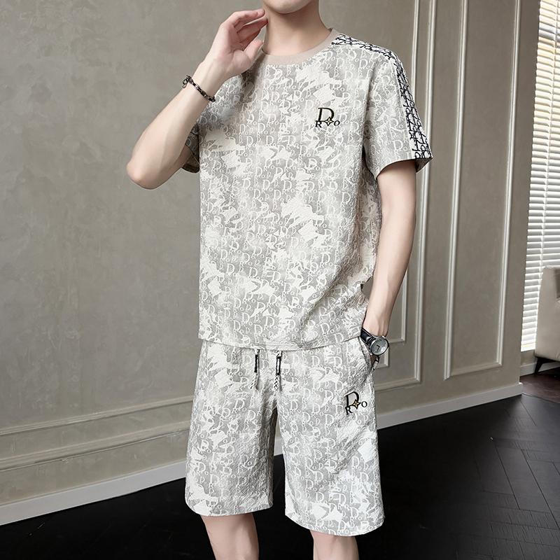 Костюм с коротким рукавом Мужской Летний Свободный Тонкий Костюм Мужской Костюм Мужской Повседневный Комплект из двух предметов 2XL абрикосовый