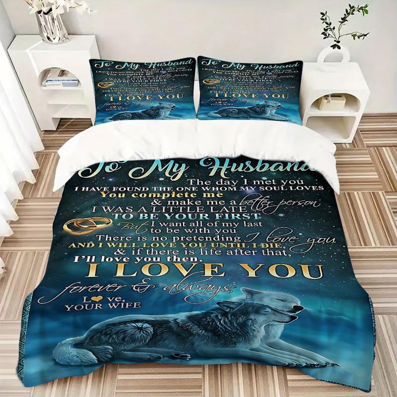 3PCs Husband Wife Anniversary Gift Design Cover Set, Breathable Fabric(1 Duvet Cover + 2 Pillowcases) (Without Quilt) Yy250911211