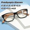 New Vintage Wood-Grain Leg Multifocal Presbyopia Eyewear Unisex High-Definition Anti-Blue Light Reading Glasses +1.0 To +4.0