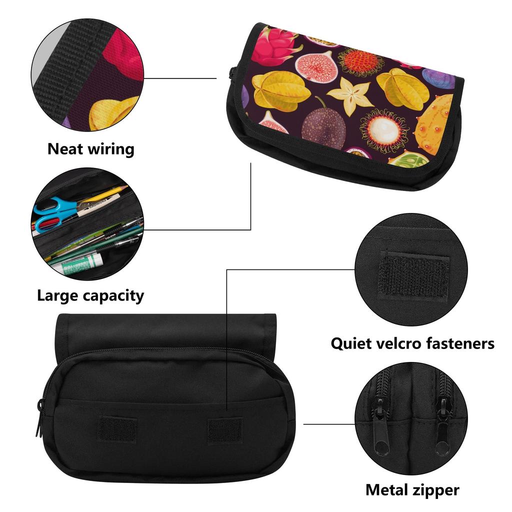 Pencil Bag 300D Polyester Double Zipper Multi Compartment with Dual Compartments for Pens Ruler Eraser Scissors for School Study