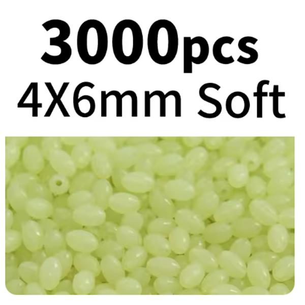 1000/3000PCS Wholesale Red Green Oval Soft Rubber Luminous Fishing Beads Glowing Sink Beads For Fishing Rigs Fishing Lure Tackle