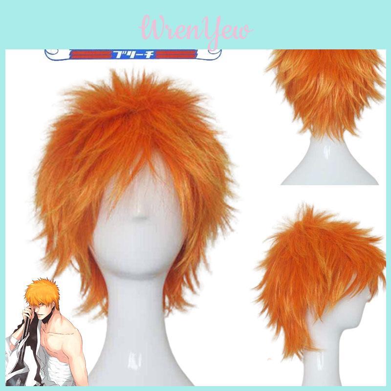 Bright Bleach Kurosaki Ichigo Wig Cosplay Hairpiece Adult Party Prop