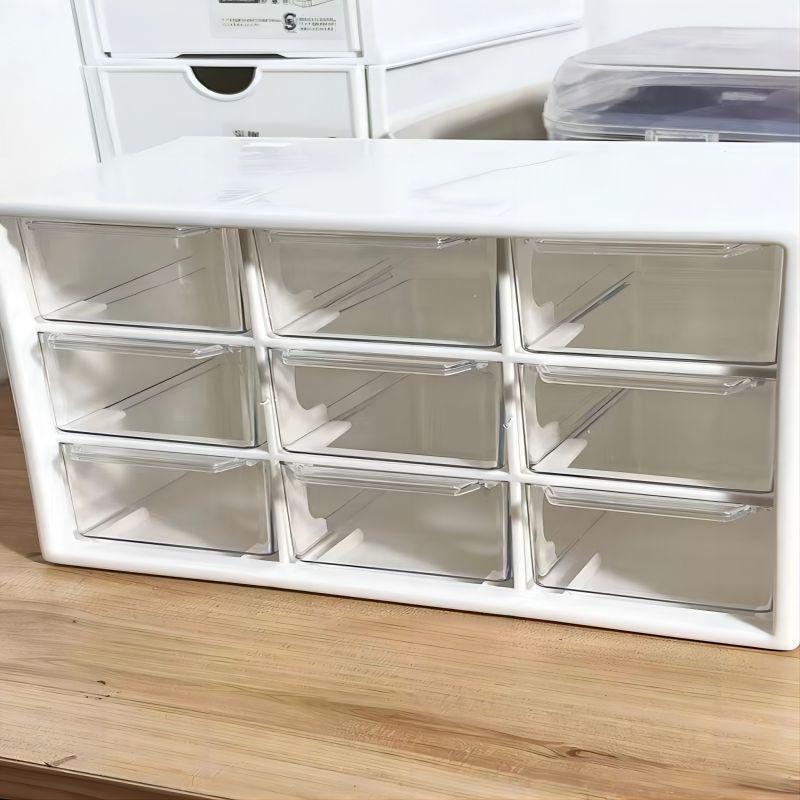 Nine-Grid Desktop Storage Box, Drawer-Style for Desk Organization: Ideal for Dorms, Cosmetics, Stationery, Beads, and Sundries.