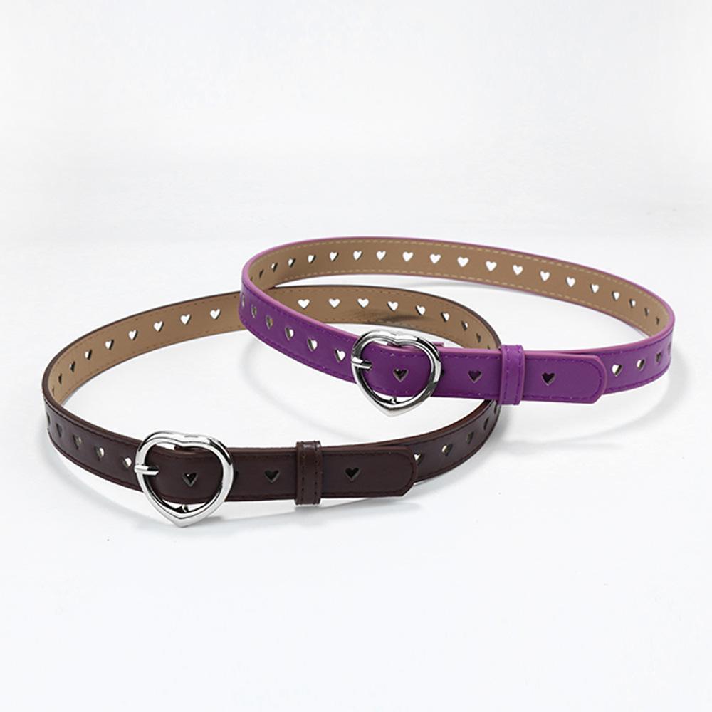 Children's Punk Belt Student Boys and Girls Jeans Heart-shaped Hollowed Out Heart Belt Female Pink Sky Blue