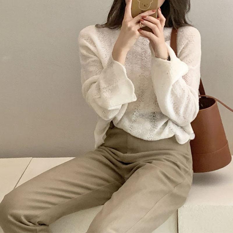 

Ажурный кардиган крупной вязки с круглым вырезом для женщин, новинка лета 2025 года, свободная куртка, универсальный топ в западном стиле One size fits all абрикосовый