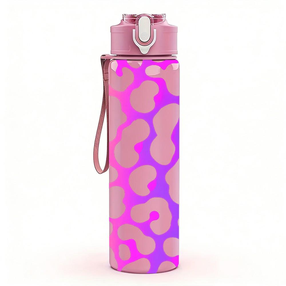 1PC Colorful Neon Leopard Pattern Print 750ml Color Plastic Sports Water Bottle Leakproof Flip Straw Lid Suitable for Sports Office Home Use