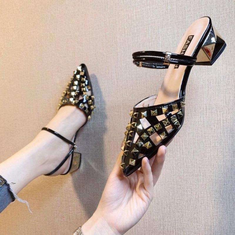 Fashion Hollow Pointed Toe With Medium Heels Women's Closed Sandals Outdoor Cheap Liquidation The Best Wholesale Sales Pvc Ladies Shoes