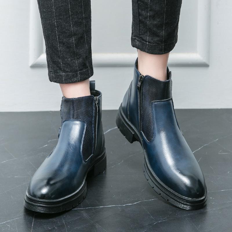 Men's High-Top Plus Size Double Buckle Leather Boots - British Style, Slip-On, Martin Design, Autumn Winter Collection